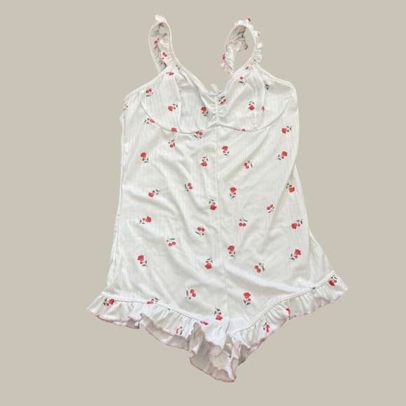 Unbranded Pants - Women Cherry Lace Trim Cami Babydoll Romper Sleepwear Pajama Loungewear M